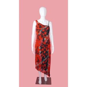 Y2K EVA BLUE Asymmetrical One Shoulder BUTTERFLY Floral Print Dress. S-M. AS IS